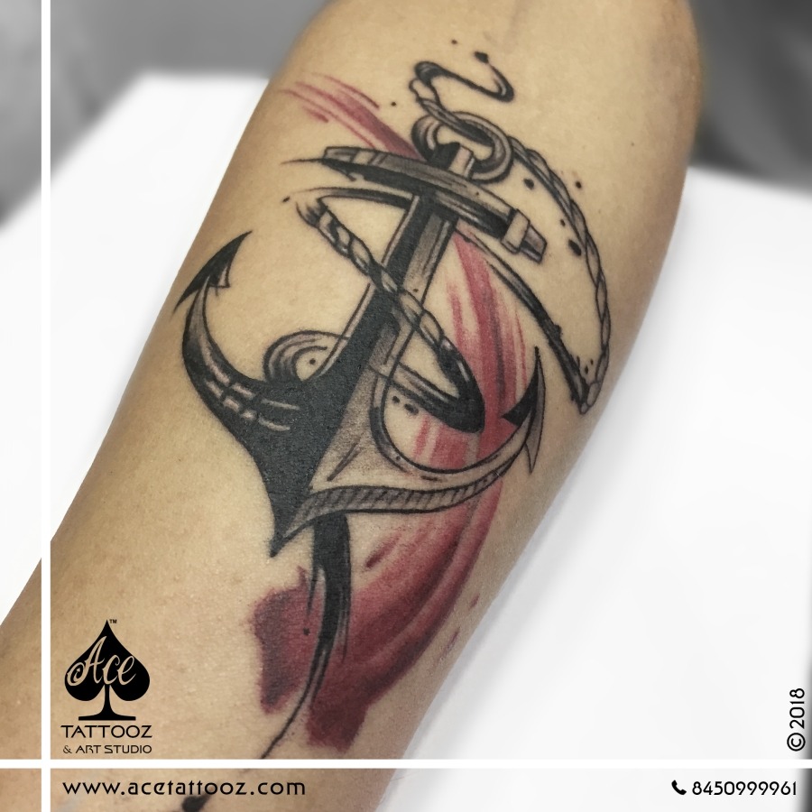 Ship Anchor Tattoo in engraving Style