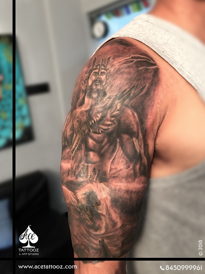 Poseidon God of the Sea Temporary Tattoo Sleeve | EasyTatt™