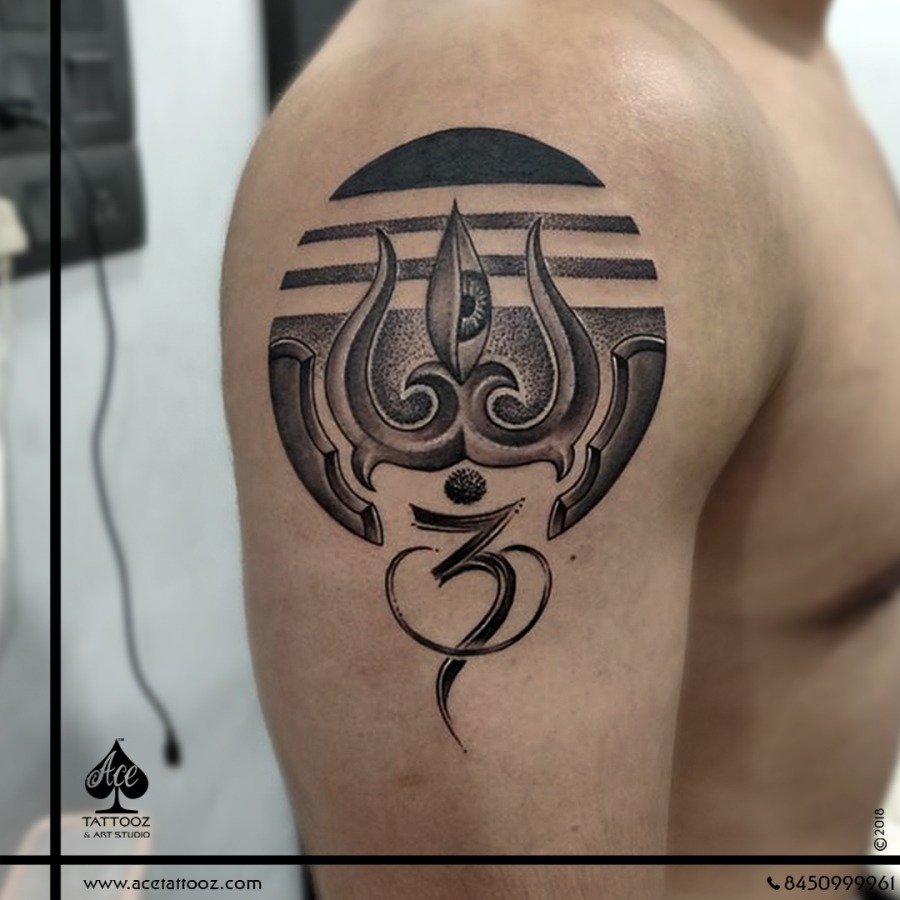 Trishul Om Tattoo done at Best Tattoo Studio in Navi Mumbai - Ace Tattooz