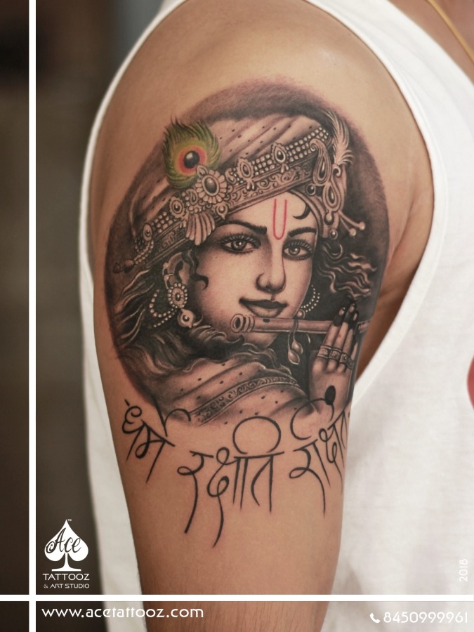 Shri Krishna Tattoo with feather JANMASHTAMI SPECIAL tattoo | श्री कृष्ण  टैटू - YouTube