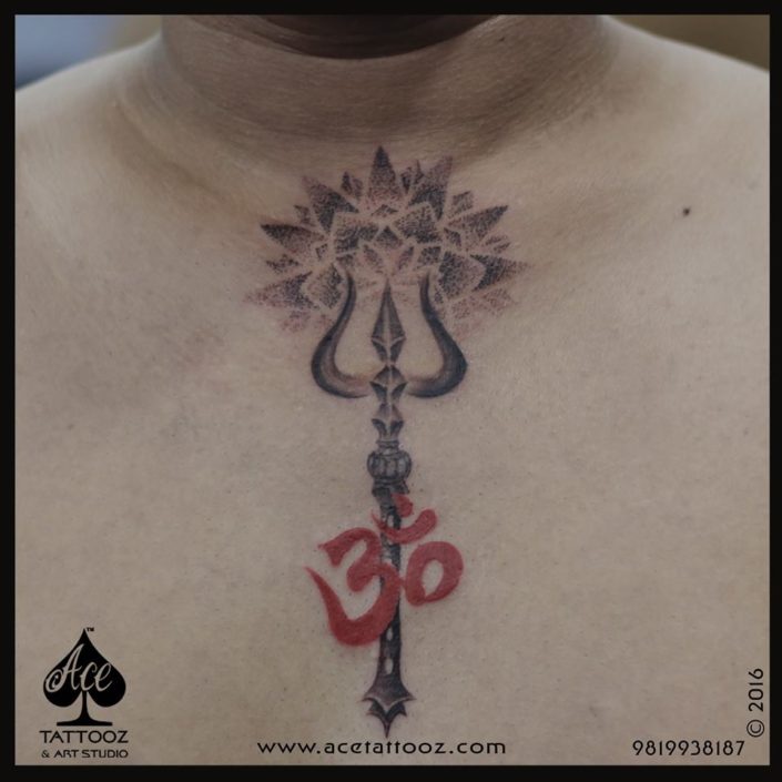 Om and Trishul tattoo