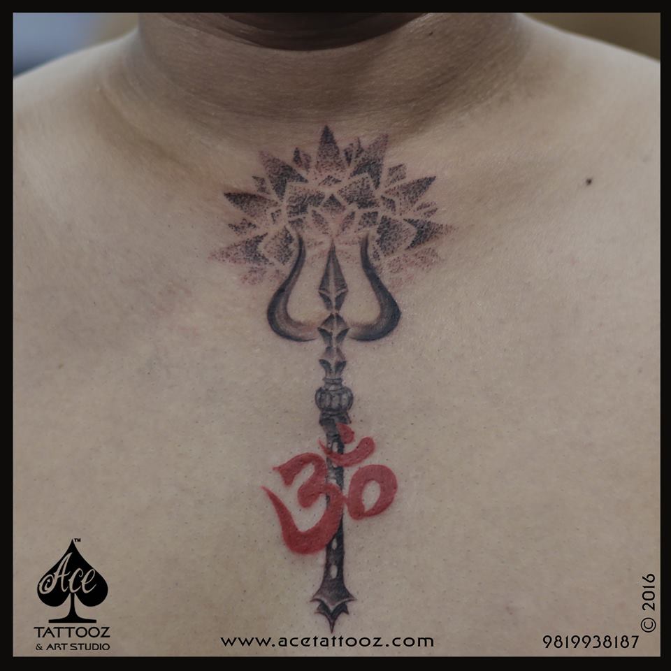 Om trishul damru tattoo  Hand tattoos for girls Chest tattoos for  women Tattoos