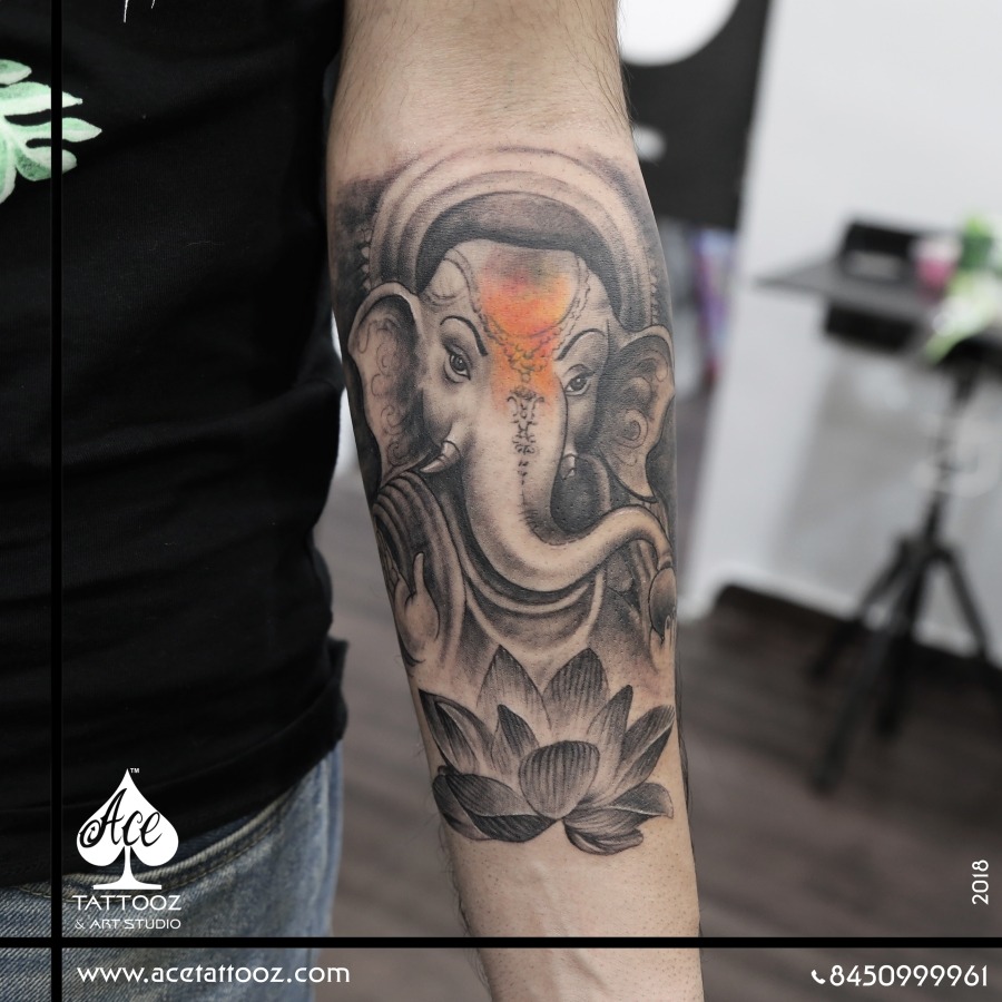 Ganesha with Lotus 3D Tattoo - Ace Tattooz
