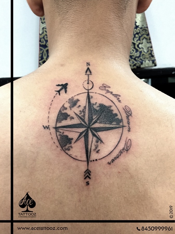 Upper Arm Compass And Map Travel Inspired Tattoos For Gentlemen  Travel  tattoo Tattoos for guys Compass tattoo