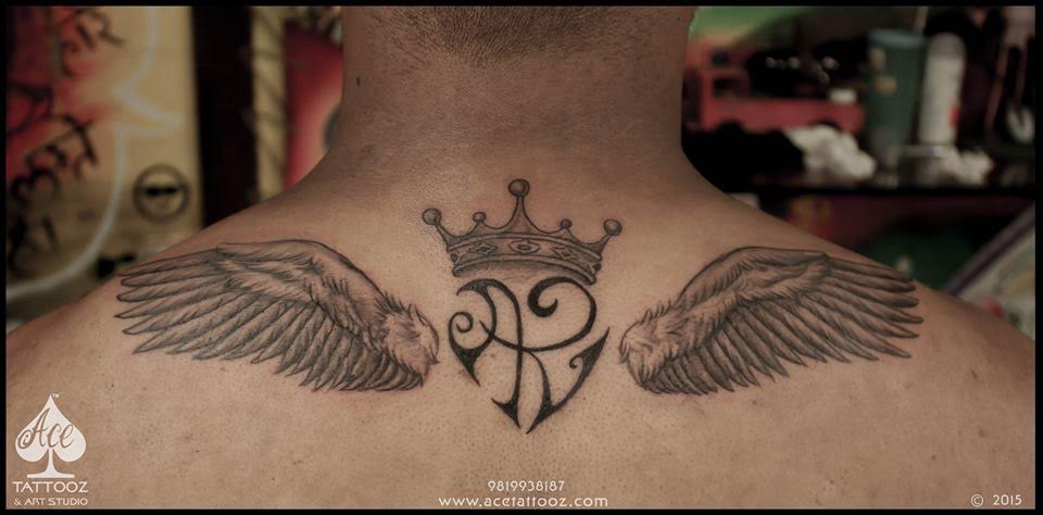 Crown and Wing Tattoo on Back - Ace Tattooz