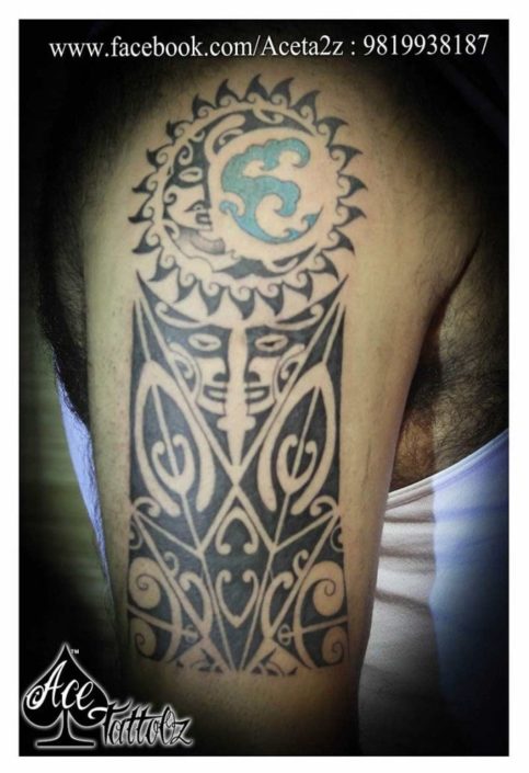 Maori Design with Sun and Moon Best Tattoo Designs for Men