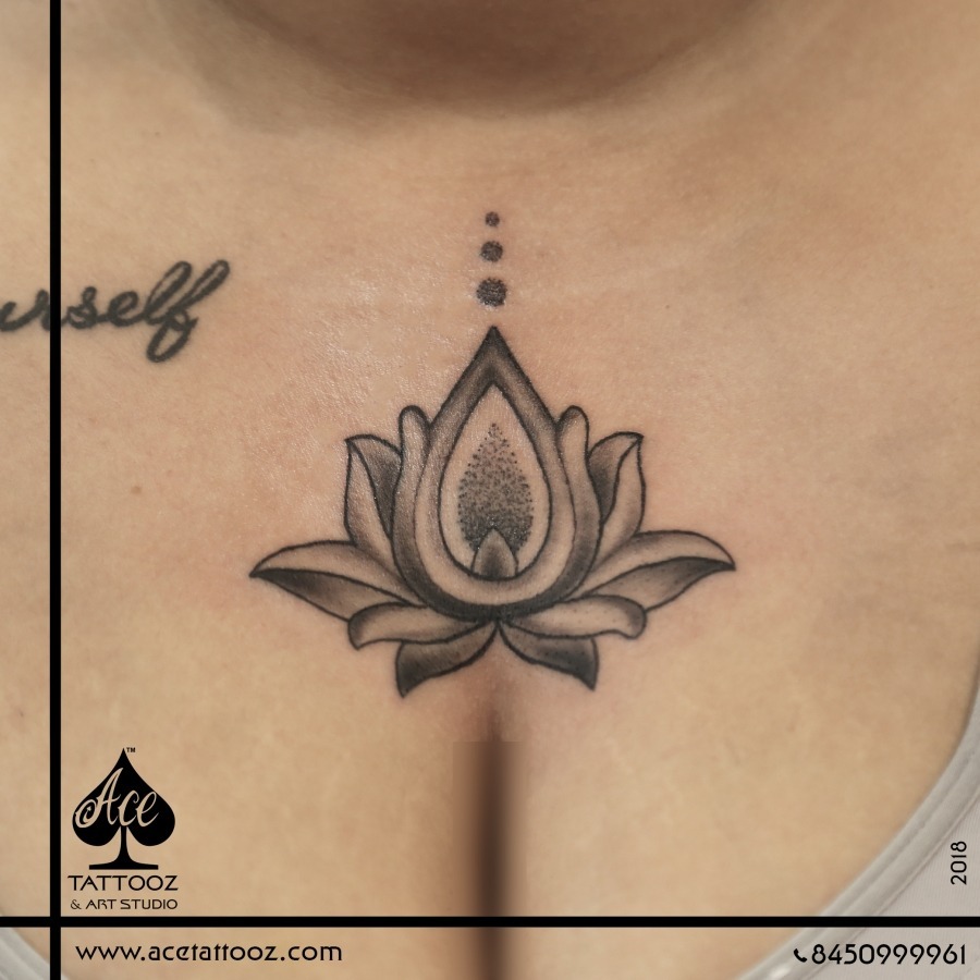 3D Lotus Tattoo on Chest - Ace Tattooz