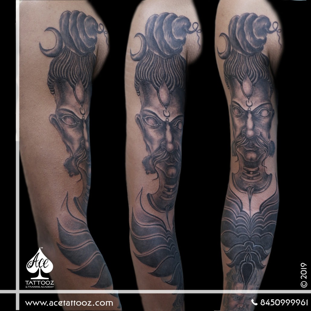 Black and Grey Shiva Tattoo on Arm - Ace Tattooz