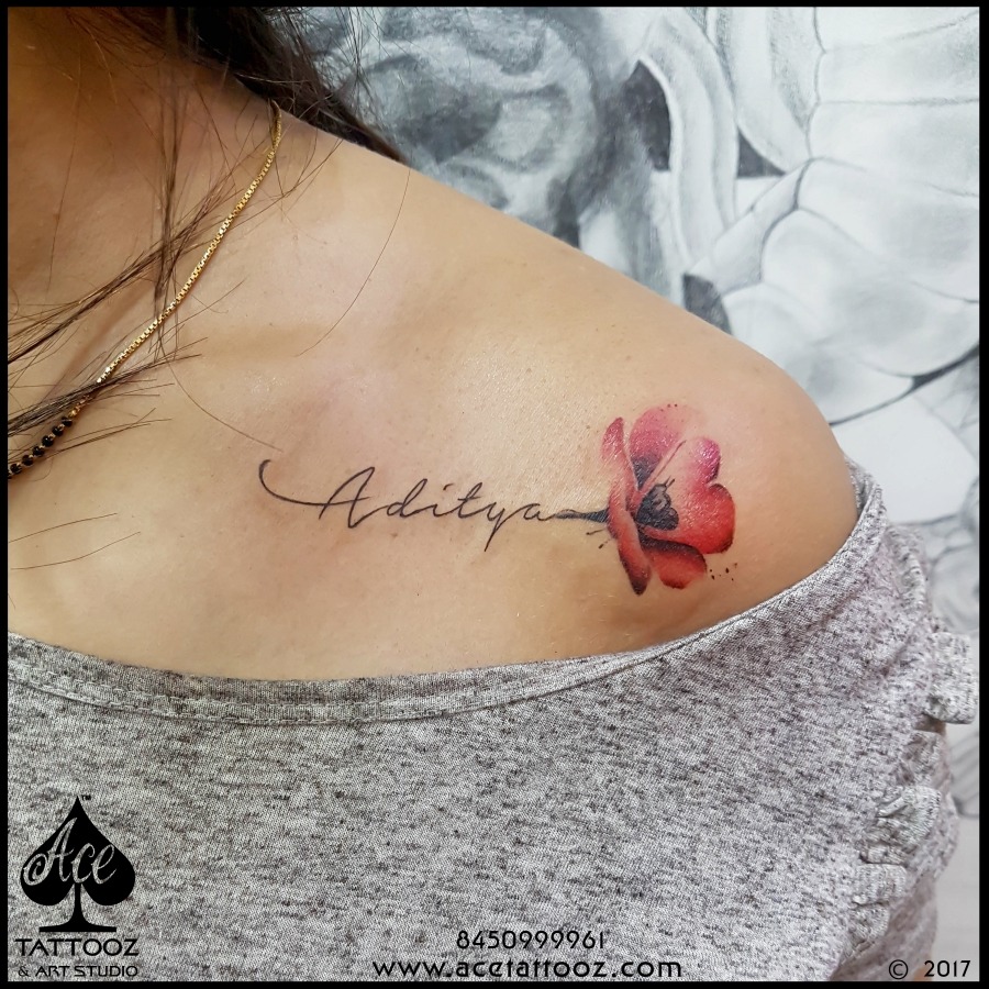 Aditya Name Tattoo on Shoulder - Ace Tattooz