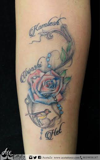 Rose Flower with Bird Sparrow Tattoo - Ace Tattooz