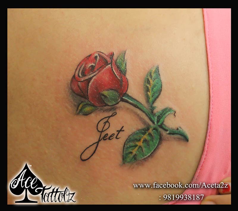 3D Rose with Name Tattoo for Women - Ace Tattooz
