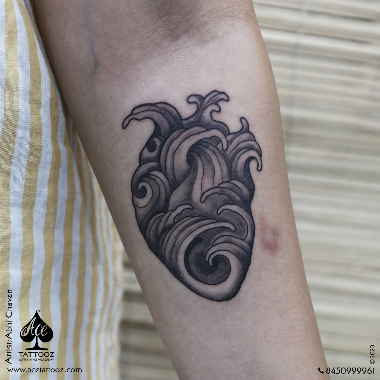 Black and White Ocean Heart Tattoo - Ace Tattooz