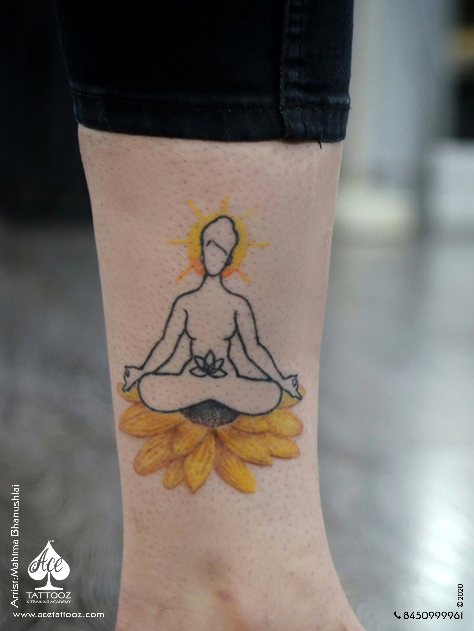 Meditating Spiritual Leg Tattoo - Ace Tattooz
