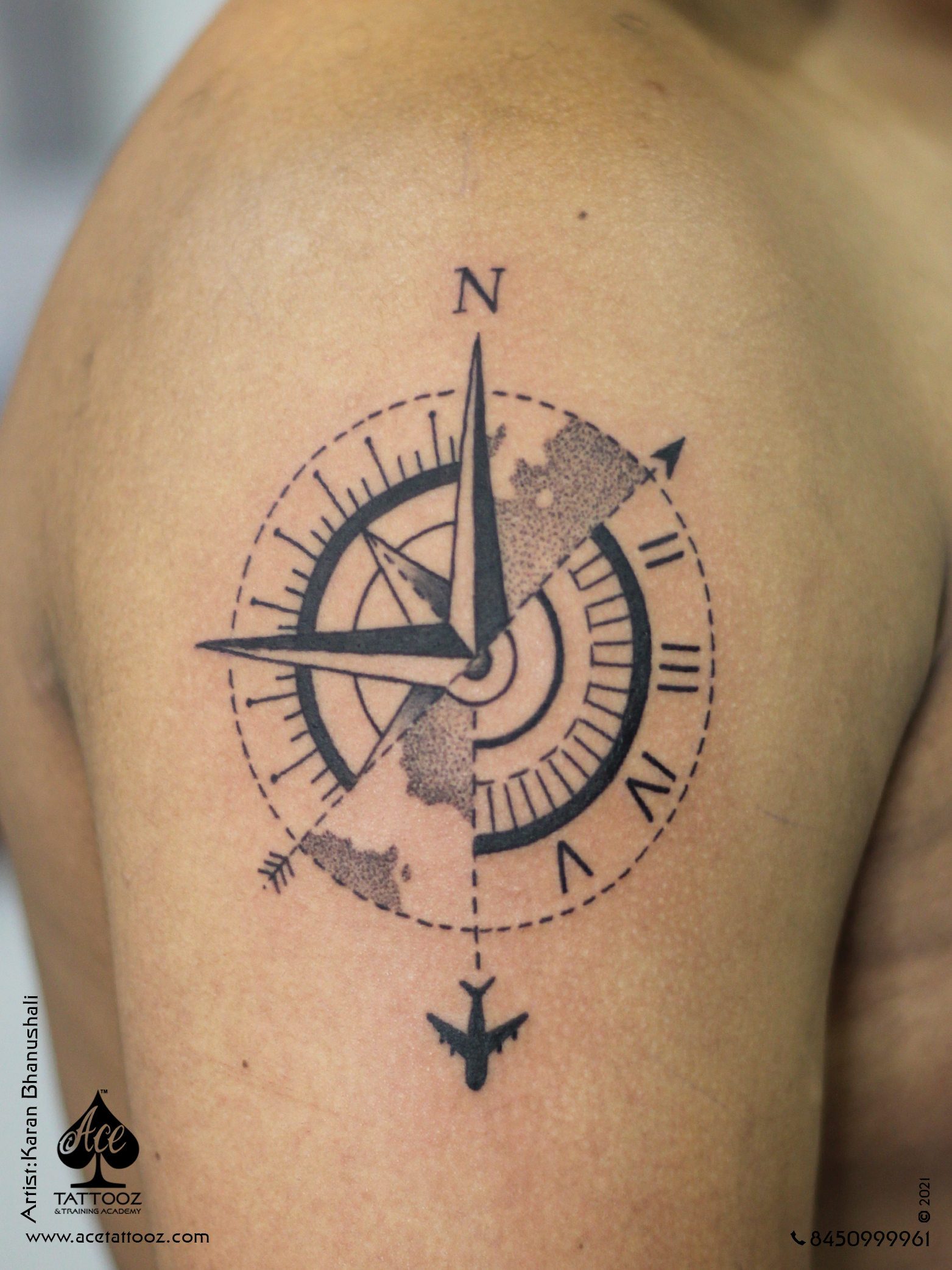 Grey Watercolor Compass Tattoo - Best Tattoo Ideas Gallery