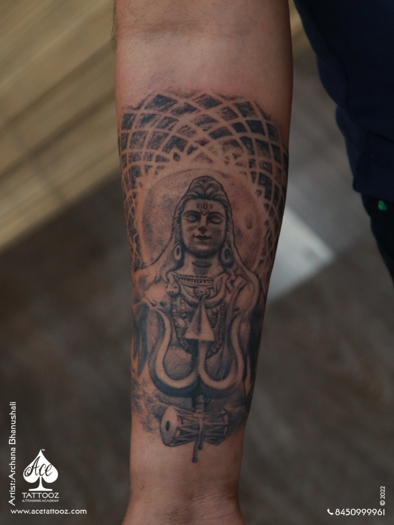 Mahadev Trishul Black and White Tattoo