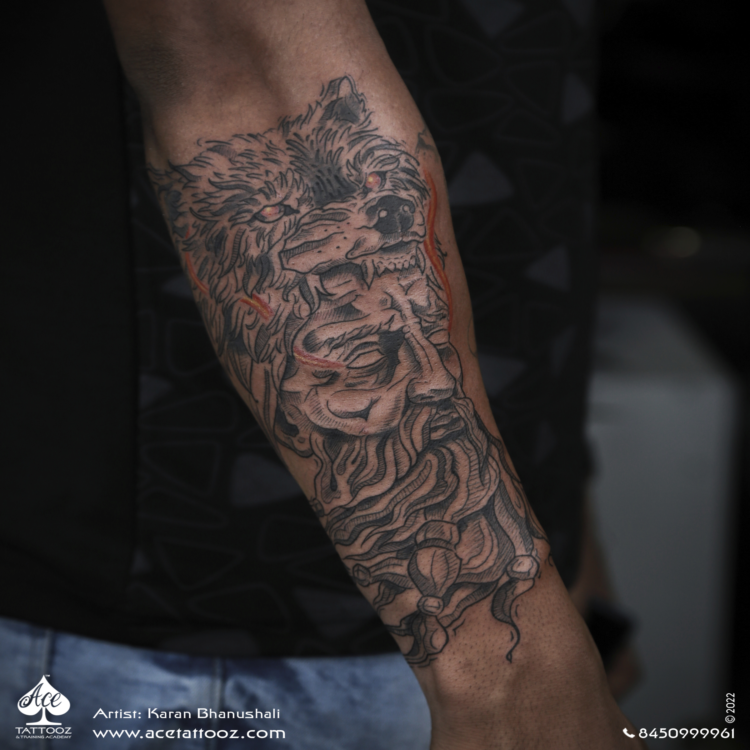 Black and white full arm sleeve tattoo with wolf, skull, bird, cross, and  anchor on Craiyon