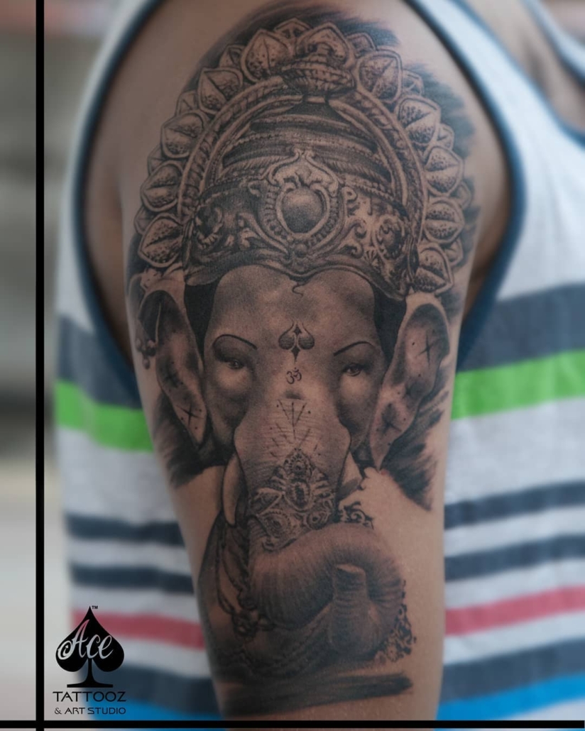 Ganesha Tattoo Design On Full Sleeve - Tattoos Designs