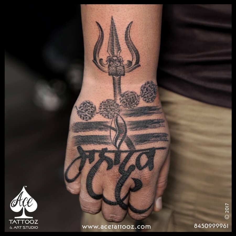 Abstract Calligraphy Trishul Tattoo