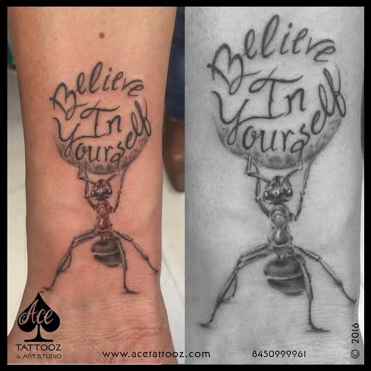 Ant-and-Name-Tattoo-Design