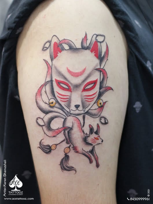 Black-and-White-Kitsune-Mask-Tattoo-529×705