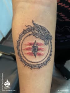 Black and White Ouroboros Dragon Tattoo