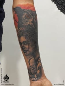 Black and White Owl Tattoo