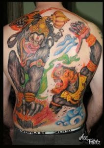Colourful-Hanuman-Tattoo-on-Back-212×300