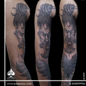 Customized Black and White Shiva Tattoo