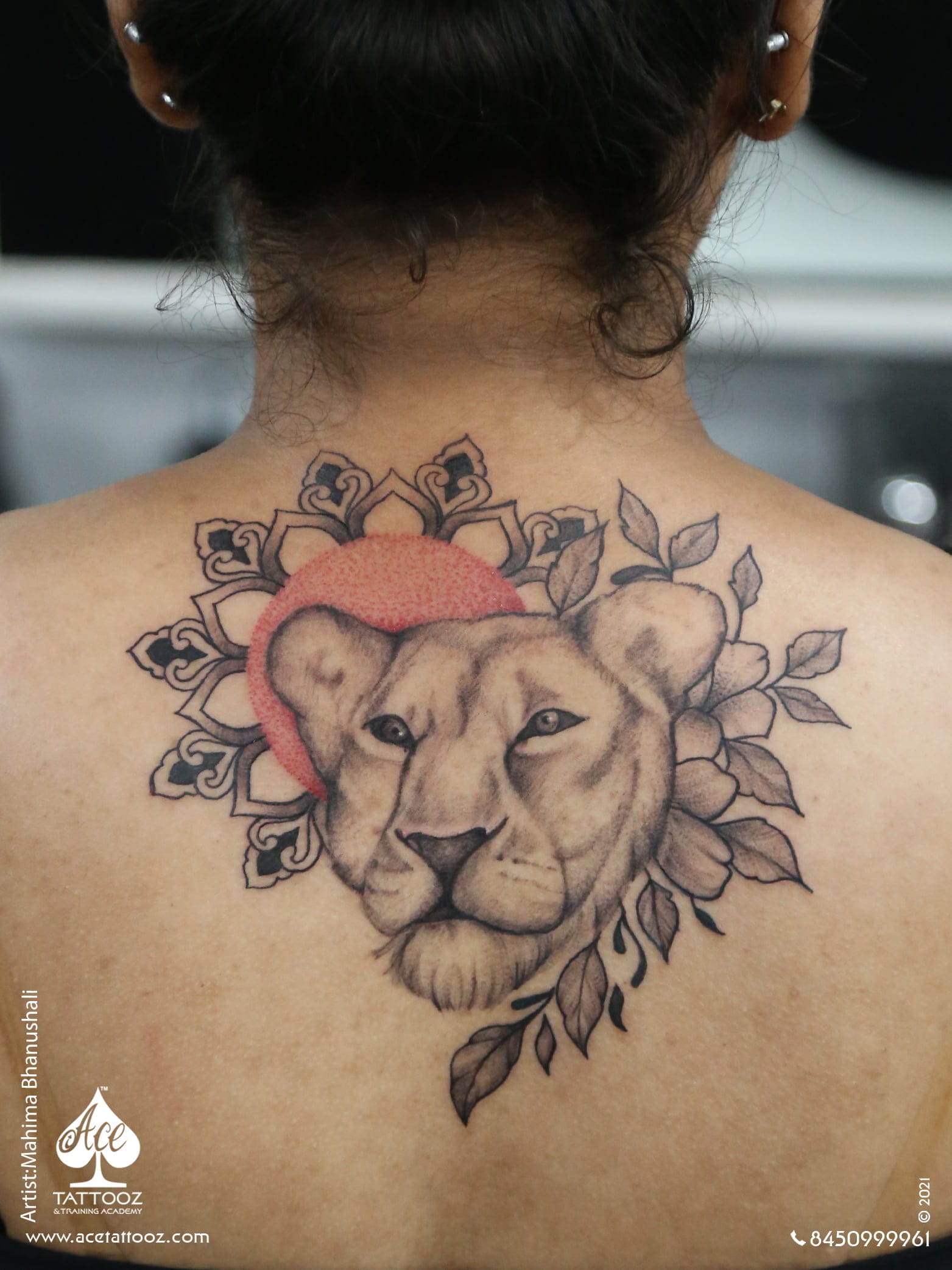 Floral Lioness Animal Tattoo