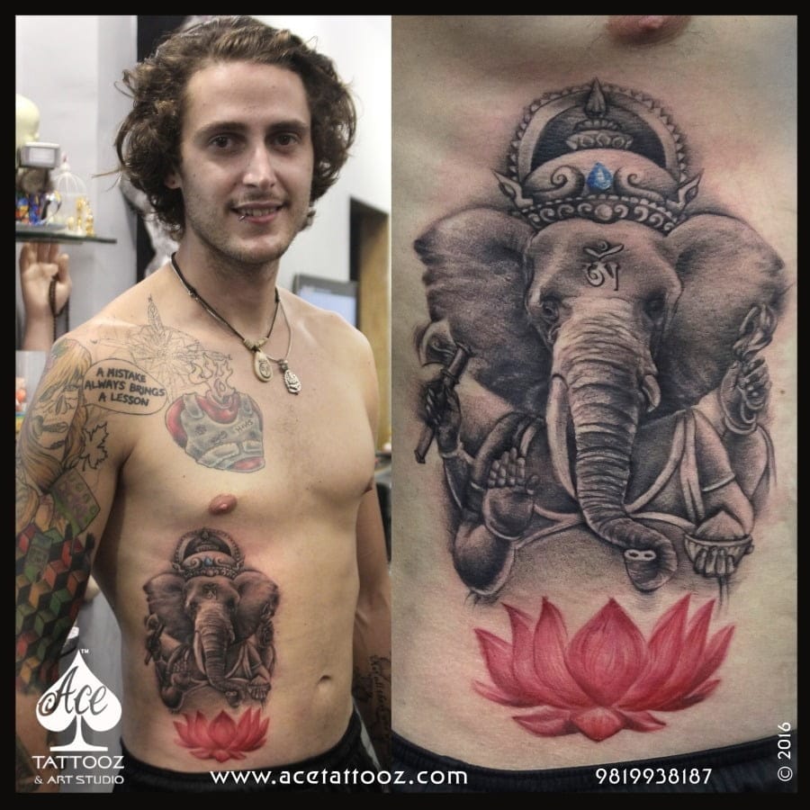 Ganesha-Black-and-Grey-Tattoo-on-Ribs