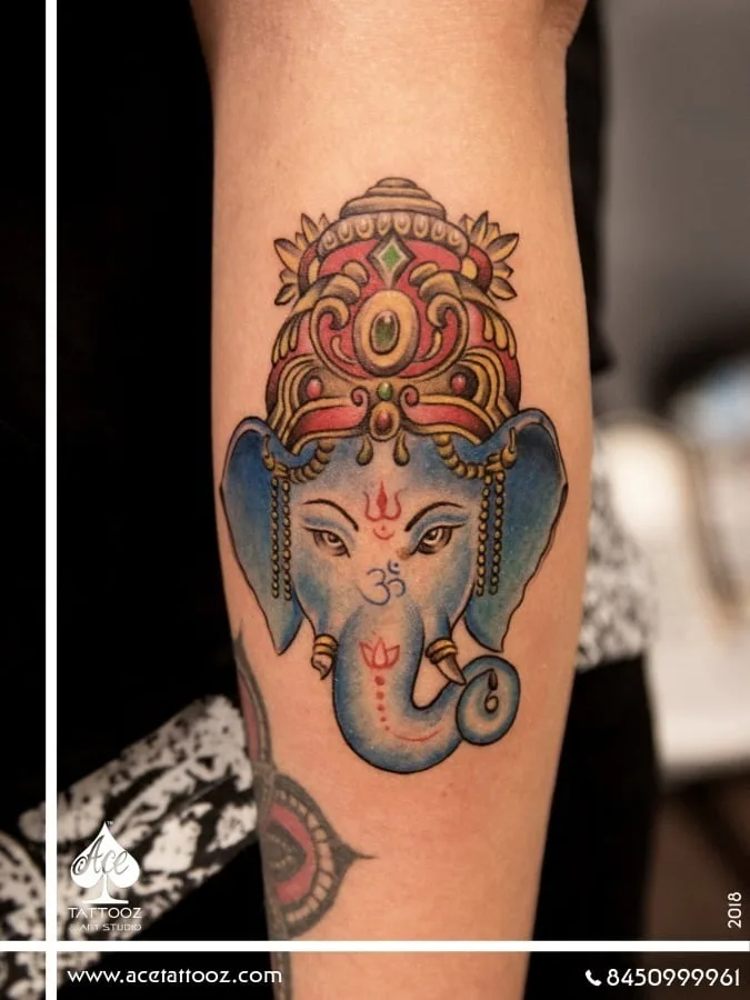 Ganesha-Face-Tattoo-on-Forearm