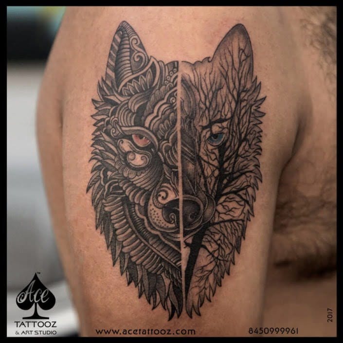 Geometric-Wolf-Black-and-Grey-Tattoo-705×705