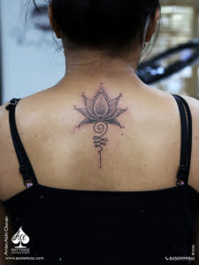 Lotus and Unalome Tattoo on Back