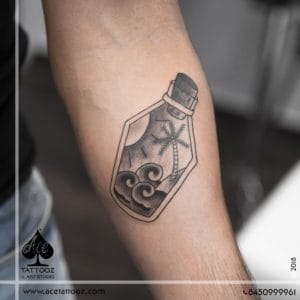 Paradise in Bottle Black and White Tattoo Designs