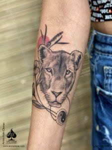 Realistic Lioness Tattoo