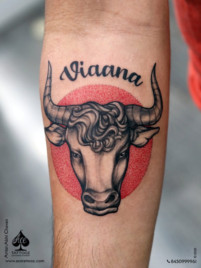Taurus Sun Sign Name Tattoo for Men