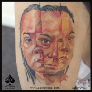 Three Face Portrait Cartoon Tattoo