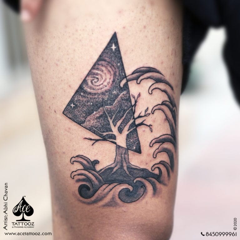 Tree & Galaxy Tattoo for Men