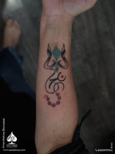 Trishul & Peacock Black and White Tattoo