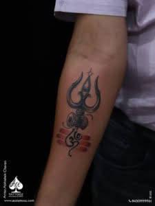 Trishul and Om Black and White Tattoo