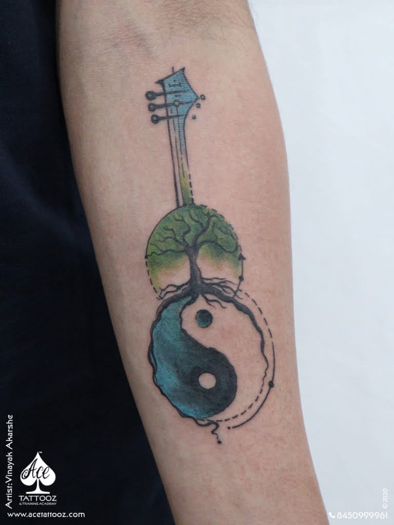 Yin Yang Guitar Tattoo for Men