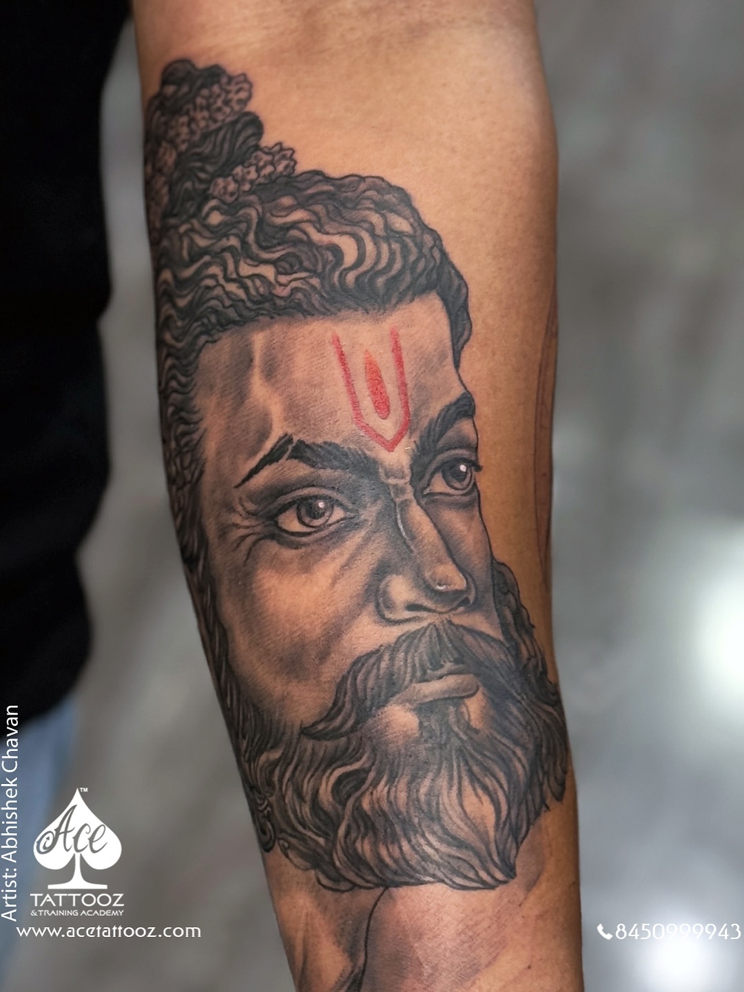Lord Parshuram realistic portrait tattoo on forearm - by Abhishek Chavan - Ace Tattooz Mumbai