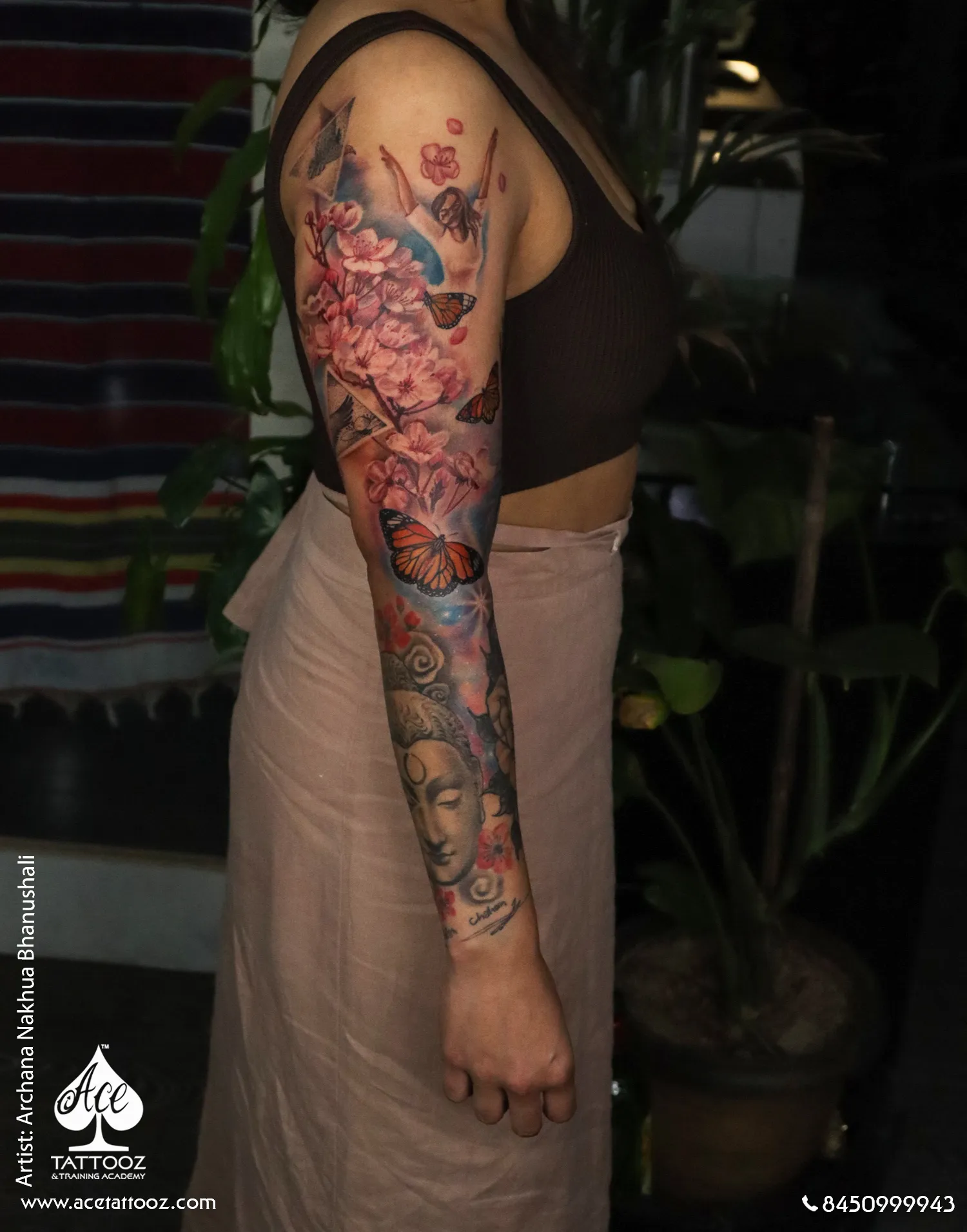 cherry blossom butterfly full sleeve tattoo by archana bhanushali ace tattooz