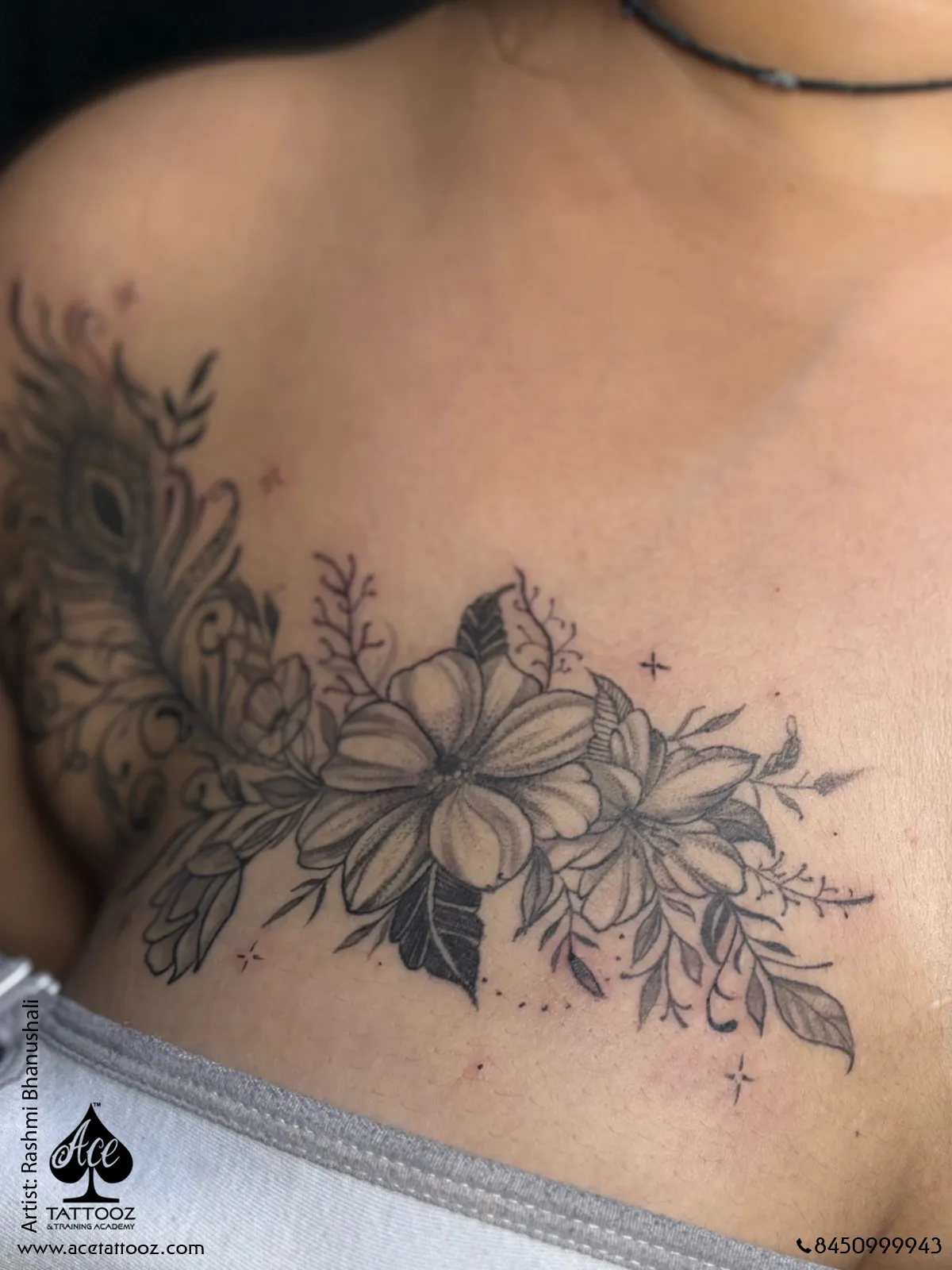 floral chest sternum tattoo by rashmi bhanushali ace tattooz colaba