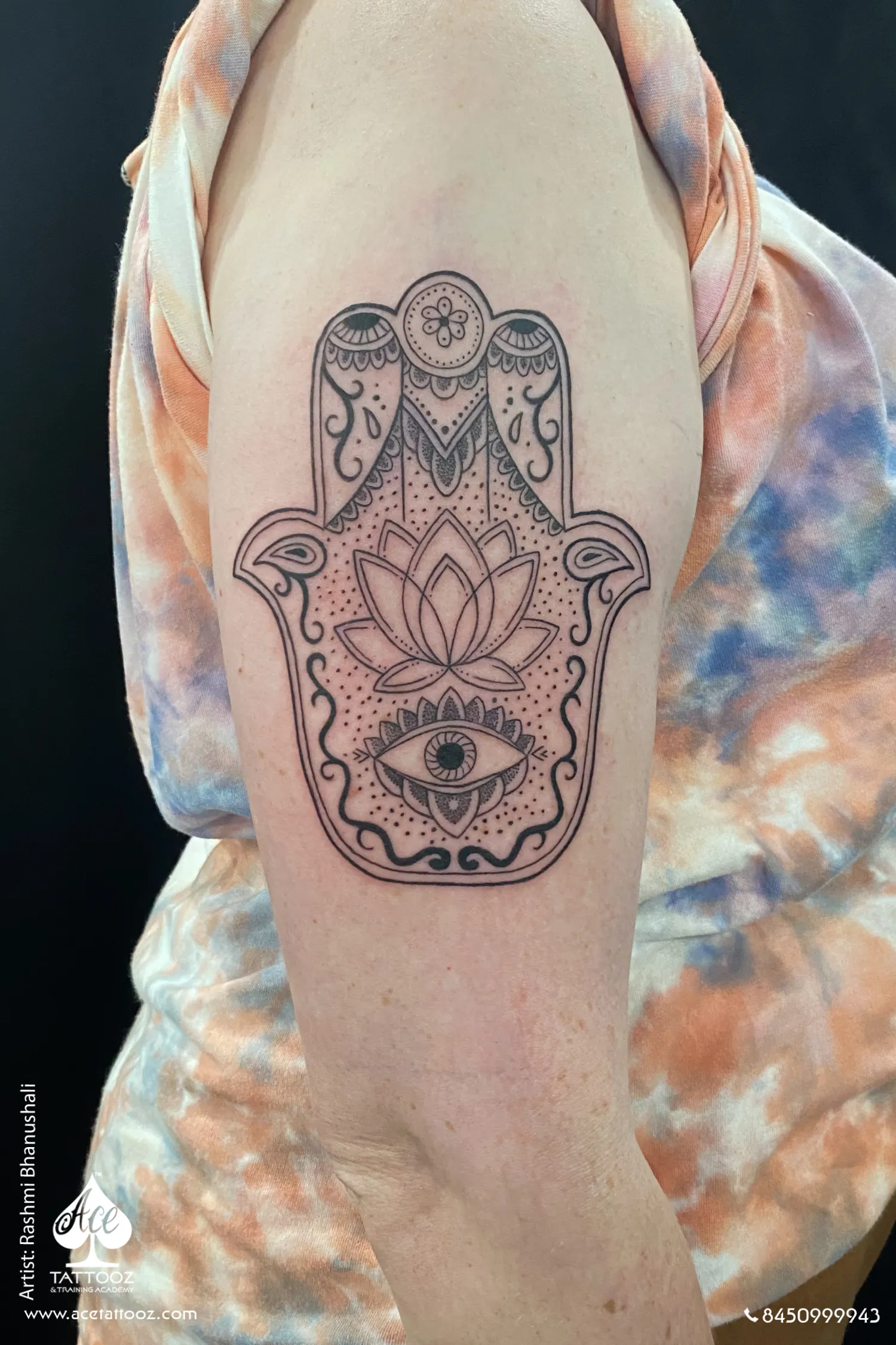 hamsa tattoo with lotus by rashmi bhanushali ace tattooz colaba