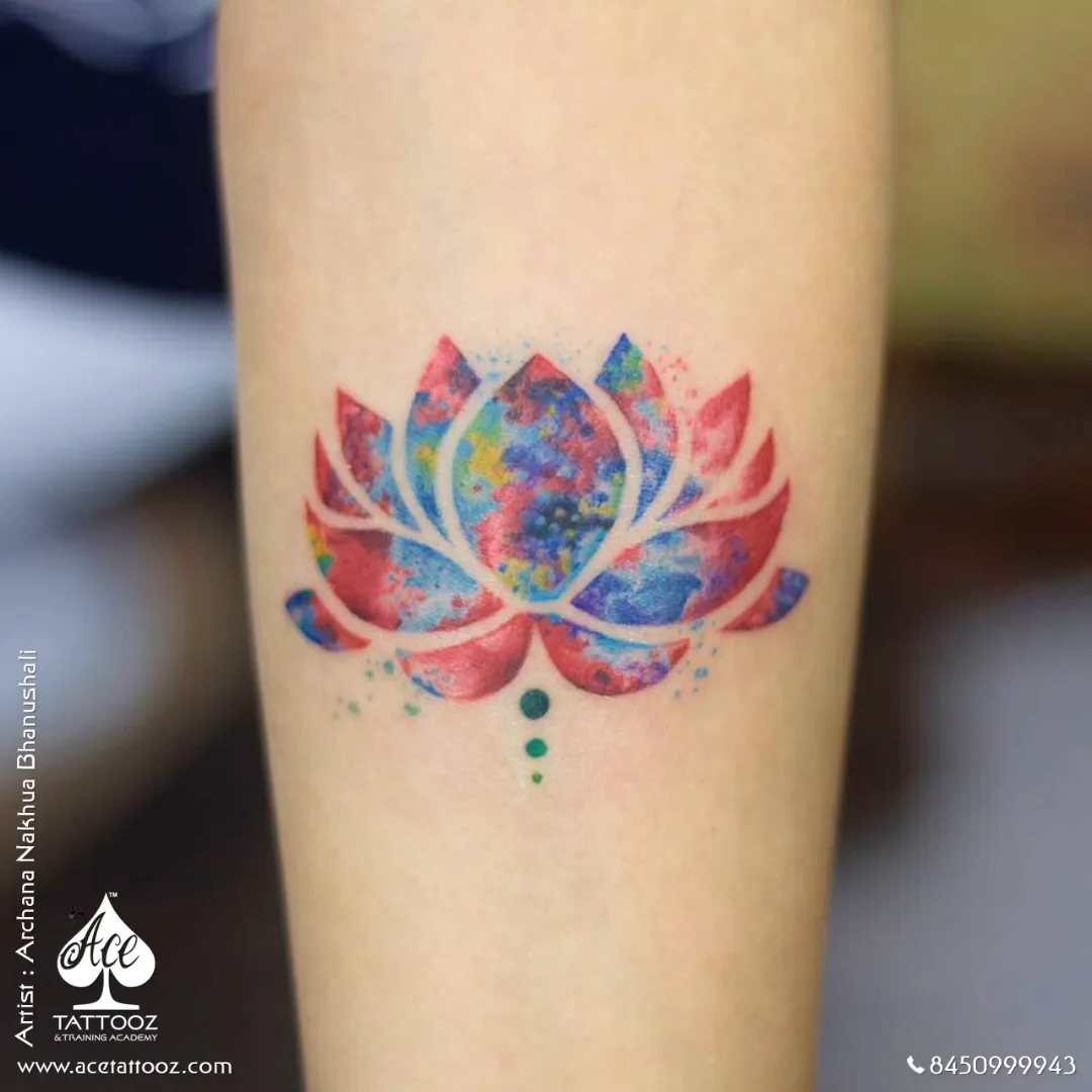 watercolour lotus tattoo on forearm by archana bhanushali ace tattooz mumbai