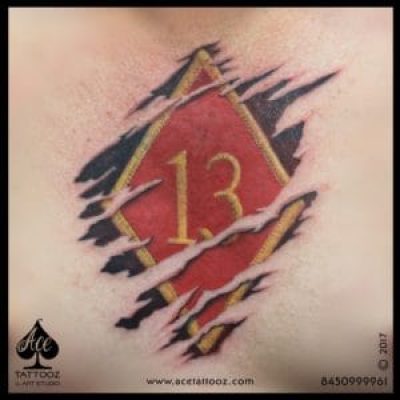 13 Stitch Logo Skin Torn Tattoo