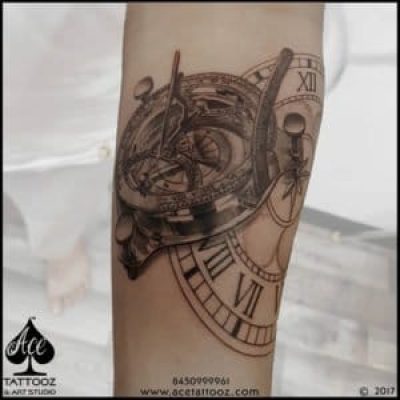 Realistic Compass 3D Tattoo