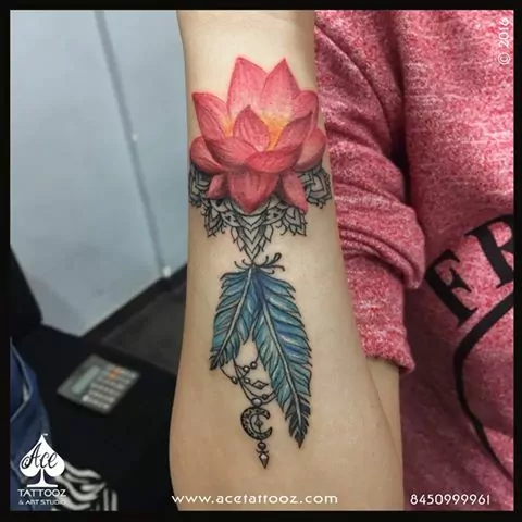 Lotus with Feather Tattoo