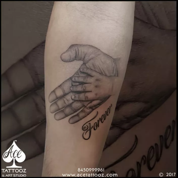 Father and Daughter 3D Tattoo Designs on Hand